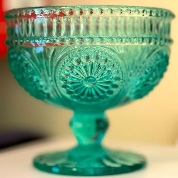 The Pioneer Woman Other - THE PIONEER WOMAN 10oz Adeline Turquoise Footed Glass Ice Cream SUNDAE CUP EUC